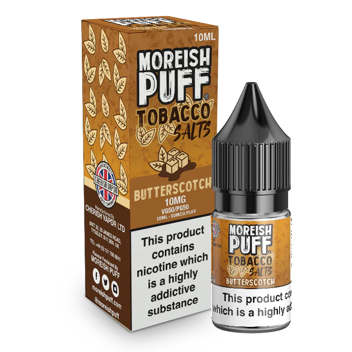 MOREISH PUFF TOBACCO SALTS BUTTERSCOTCH NIC SALT E-LIQUID 10ML