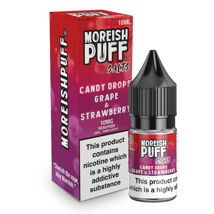 MOREISH PUFF SALTS CANDY DROPS GRAPE & STRAWBERRY NIC SALT E-LIQUID 10ML