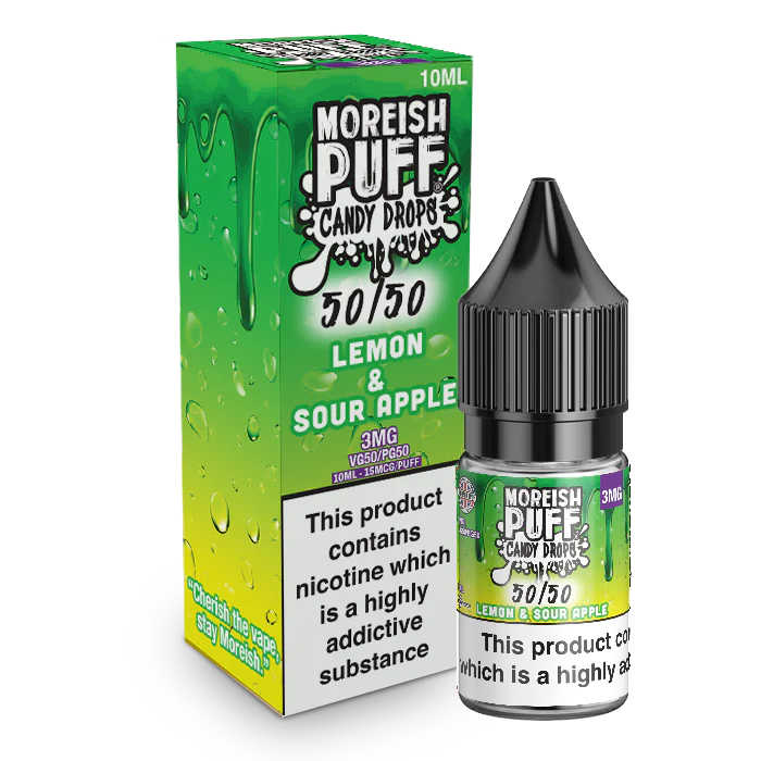 MOREISH PUFF CANDY DROPS 50/50 LEMON & SOUR APPLE E-LIQUID 10ML