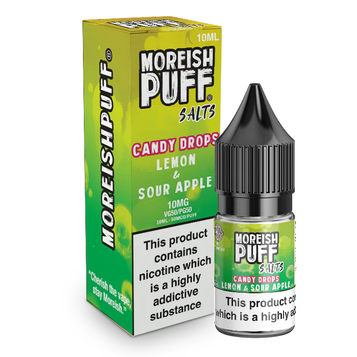 MOREISH PUFF SALTS CANDY DROPS LEMON & SOUR APPLE NIC SALT E-LIQUID 10ML