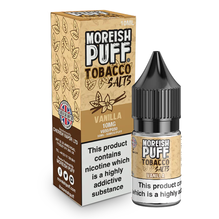 MOREISH PUFF TOBACCO SALTS VANILLA NIC SALT E-LIQUID 10ML