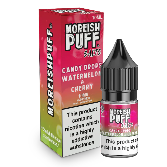 MOREISH PUFF SALTS CANDY DROPS WATERMELON & CHERRY NIC SALT E-LIQUID 10ML