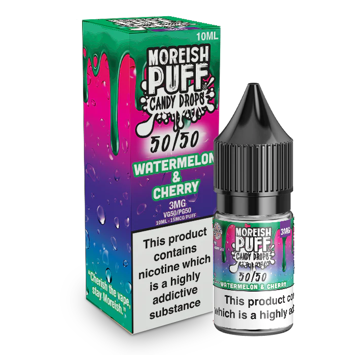 MOREISH PUFF CANDY DROPS 50/50 WATERMELON & CHERRY E-LIQUID 10ML