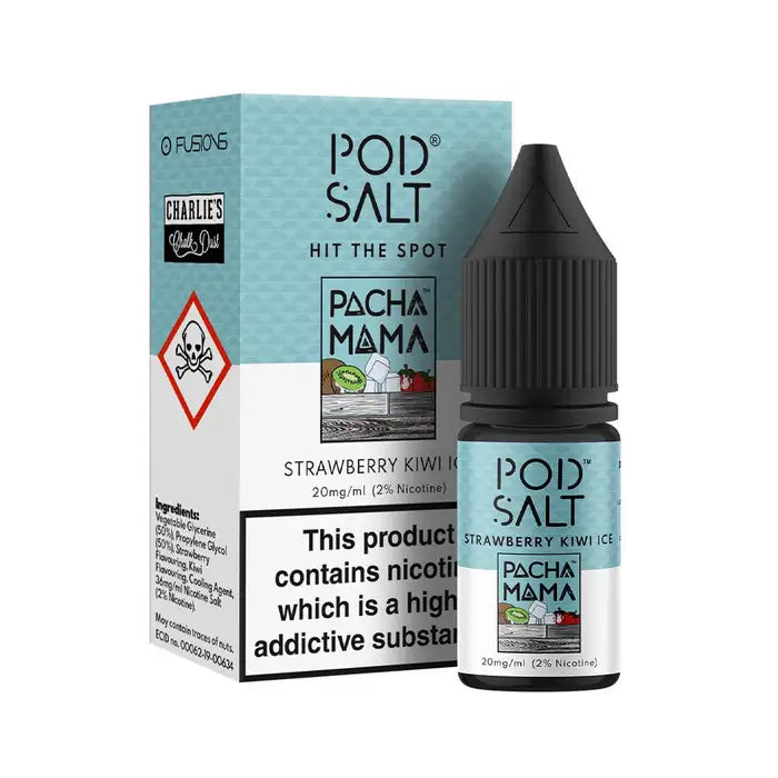 POD SALT FUSIONS CHARLIES CHALK DUST PACHA MAMA STRAWBERRY KIWI ICE NIC SALT E-LIQUID 10ML